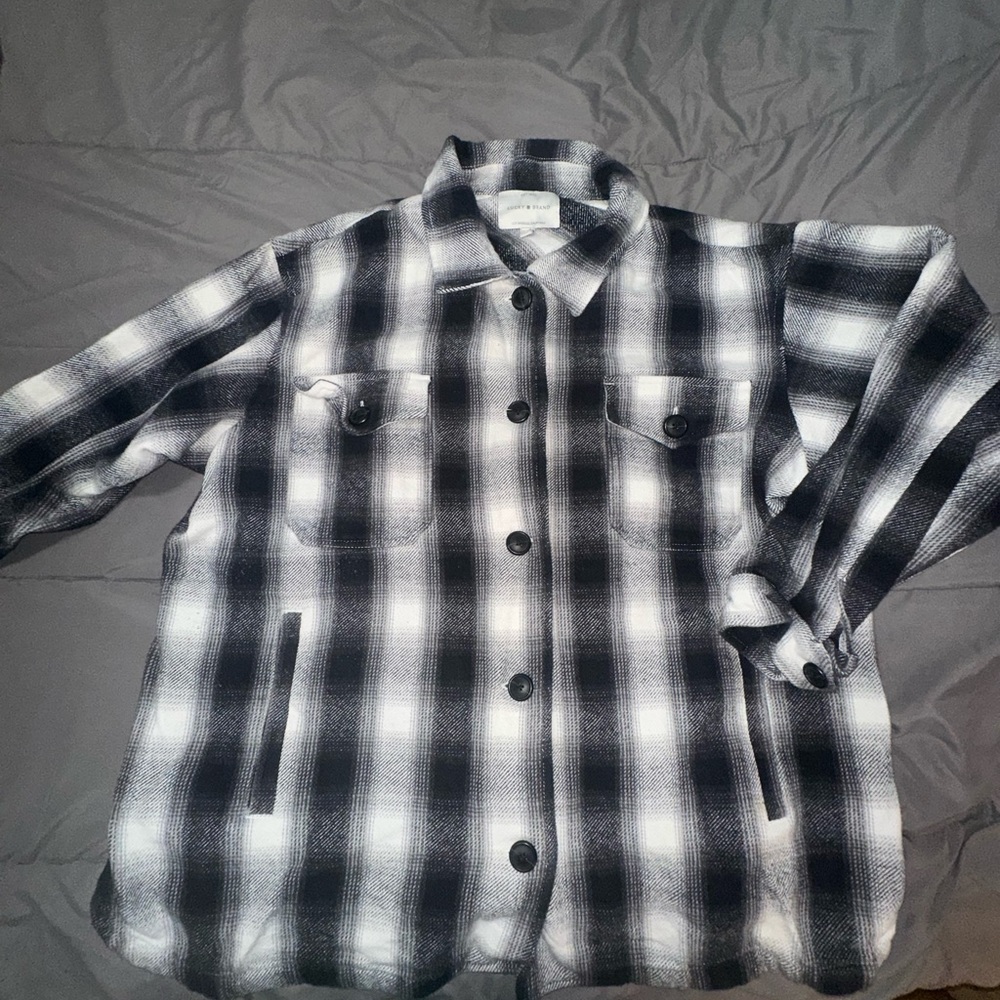 Lucky Brand Black & White Plaid Button-Up Shacket
